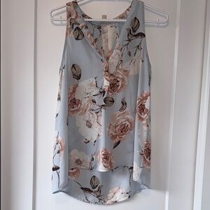Floral Sleeveless Top‎ - Blue and Pink